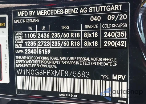 2021 Mercedes-Benz Glc 300 4Matic Suv из США, поврежденный, VIN W1N0G8EBXMF875683